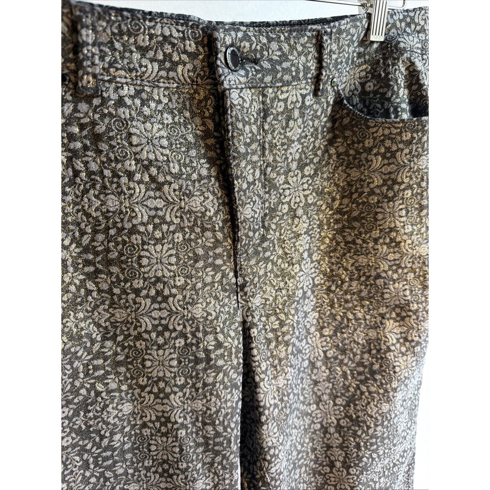 Charter Club Petite 14P Gold Metallic Floral Damask Jacquard Pants Stretch NWOT